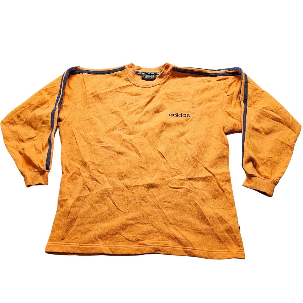 Adidas Sweatshirt Boys XL Orange Navy Stripe Fleece Pullover Sportswear D164